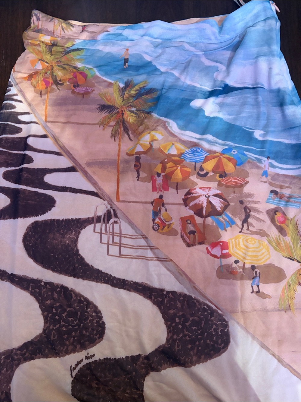 FARM Rio Multi-Color Beach Scene A-Line Skirt